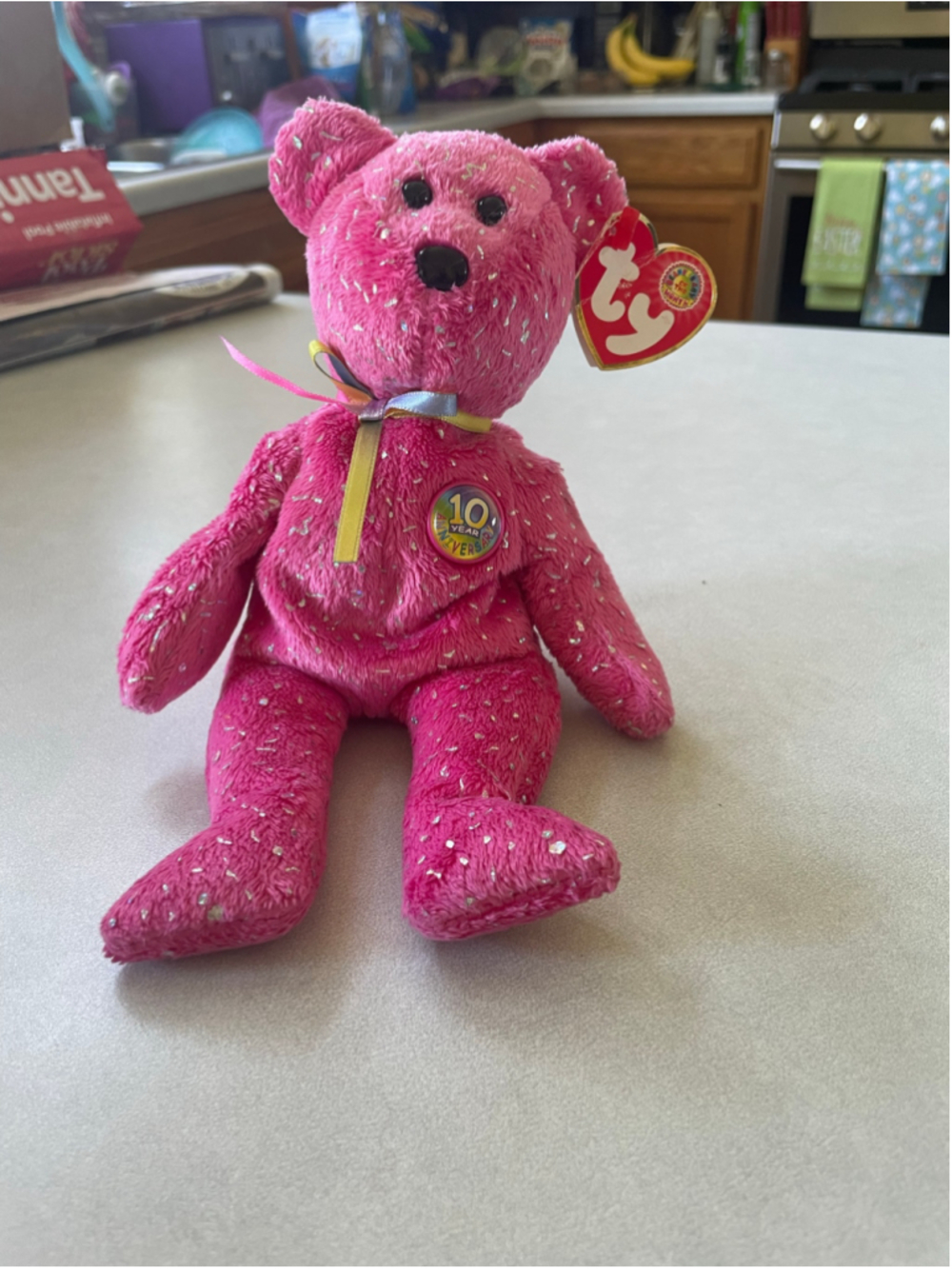 Ty Pink Decade Beanie Baby Stuffed Animal One Size Pink Silver